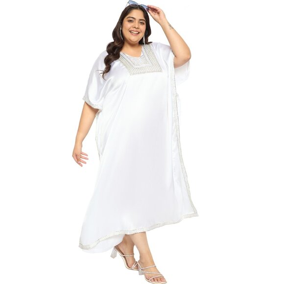 Gypsie Blu Satin Sequences Caftan Dress Wedding Wear Maxi Kimono Dress for Gown - Picture 4 of 8